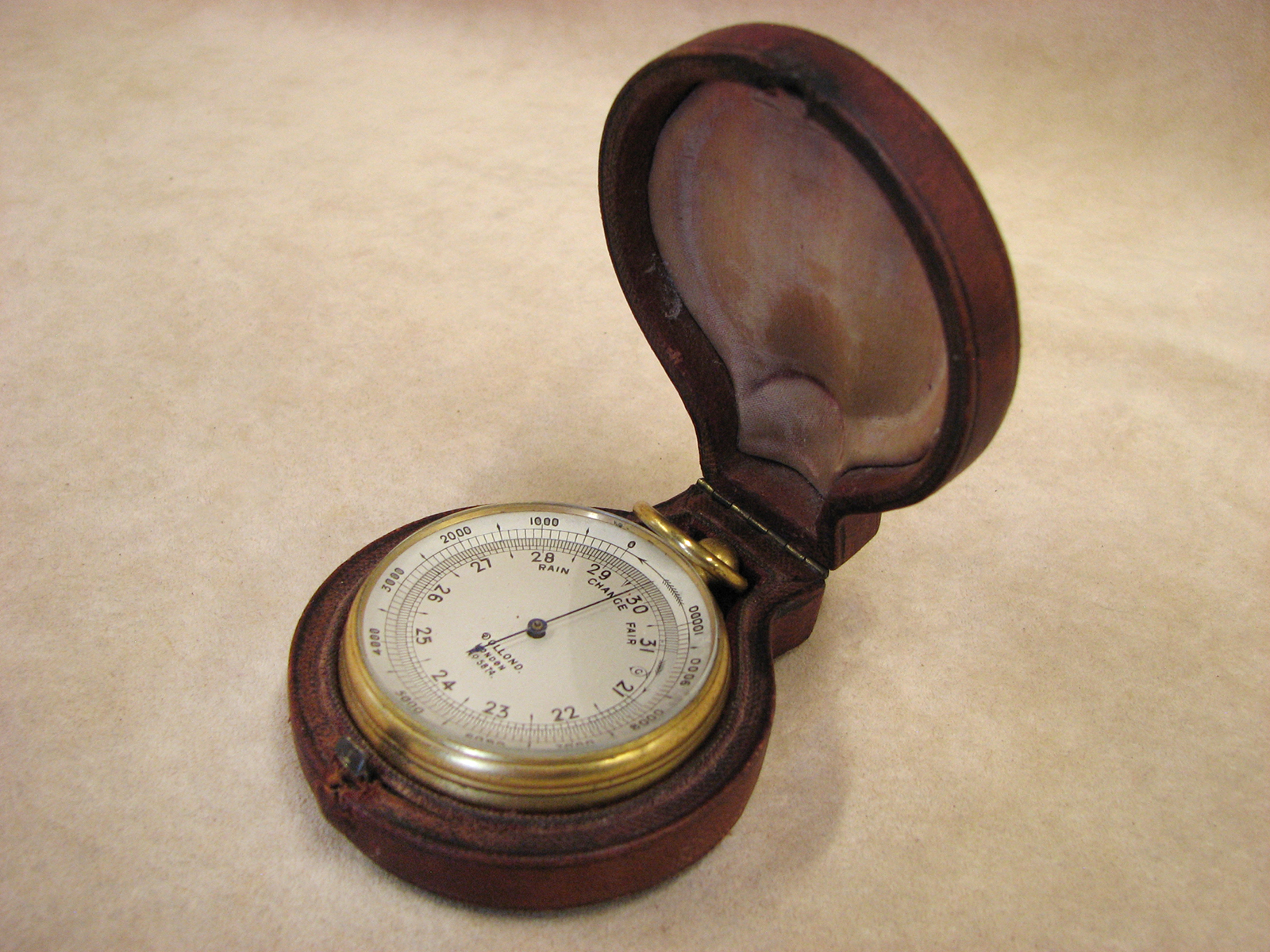 Victorian Dollond pocket barometer & altimeter in leather case